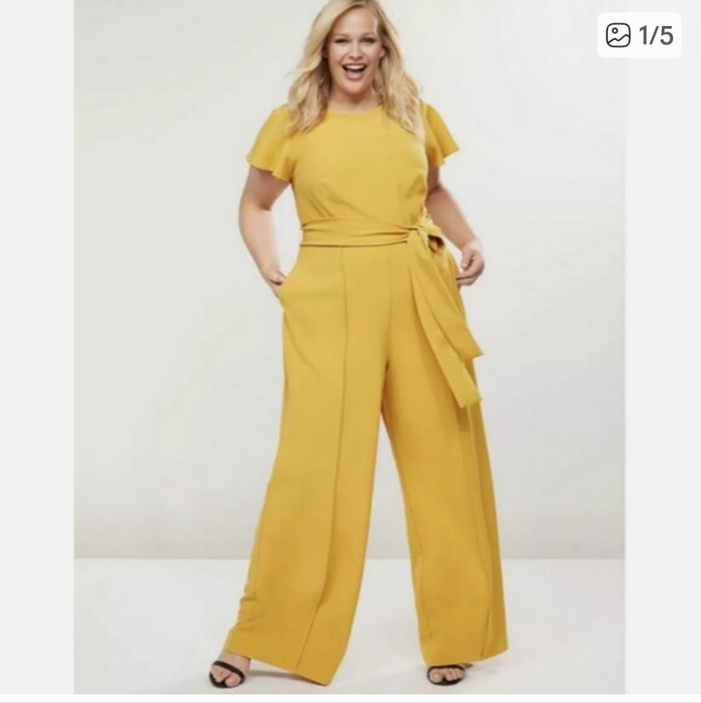 ☀️Lane Bryant Mustard Jumpsuit with Tie Waist ~ Plus size / Curvy 14
